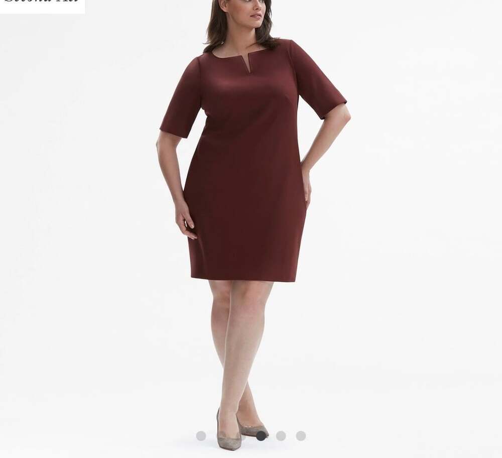 M.M.LaFleur Narie Dress Size +1 Burgundy Short Sleeve Notch Neck Dress